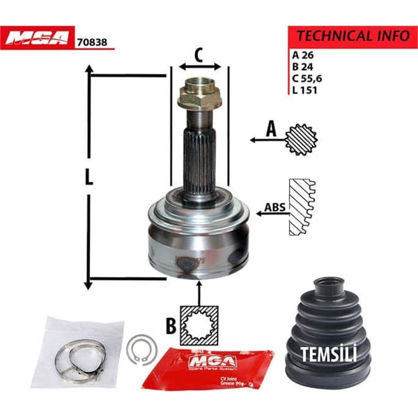 MGA 70838 Aks Kafası Dış Yaris 06-11 1.4 D4D