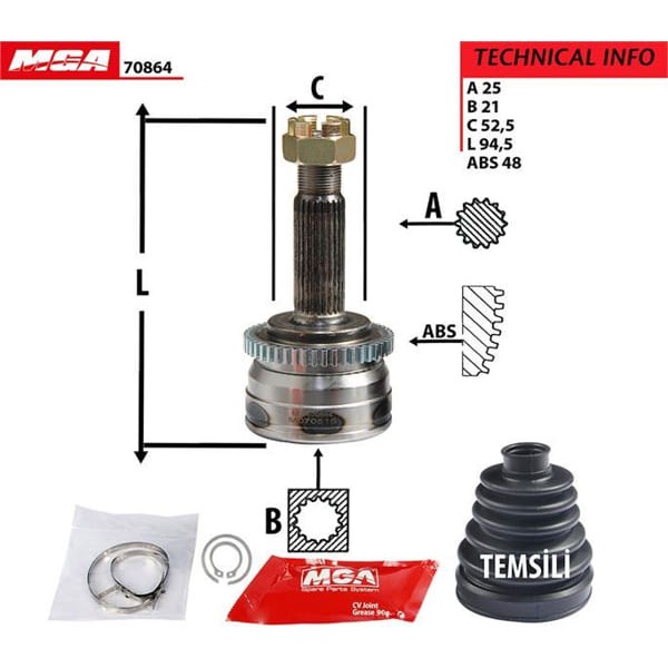 MGA 70864 Aks Kafası Dış Absli İ20 08-11 1.2 1.4 