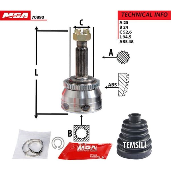 MGA 70890 Aks Kafası Dış Absli İ20 08-12 Dizel