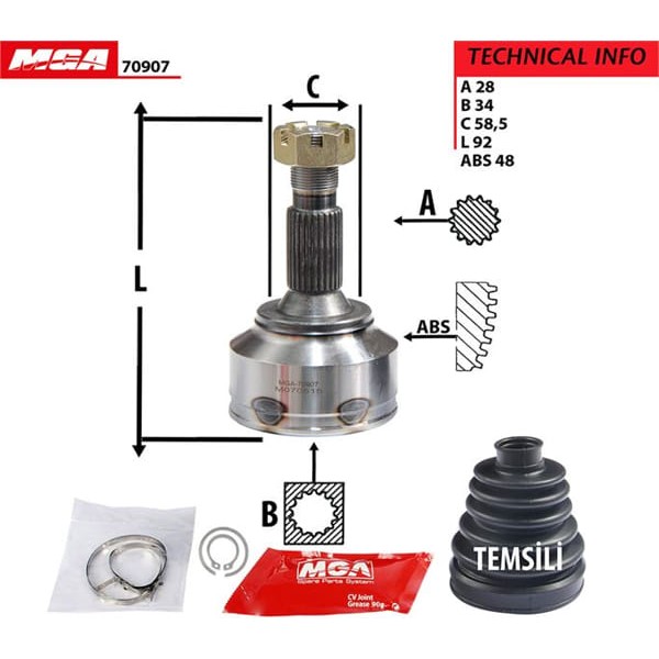 MGA 70907 Aks Kafası Dış 407 04- / C5 1.6 HDI 2.0 1.8 
