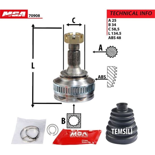 MGA 70908 Aks Kafası Dış 207 308 07- 3008 5008 Partner II 06- / Xsara C3 Picasso Berlingo II 