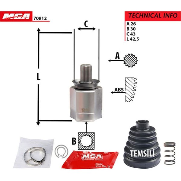 MGA 70912 Aks Kafası Iç Sol Otomatik Megane II 