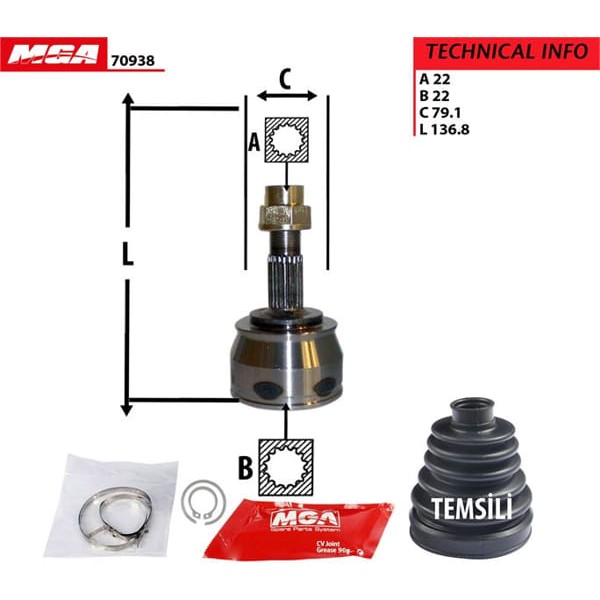 MGA 70938 Aks Kafası Dış Linea 07- Fiorino 08- / Bipper / Nemo 08- 1.4 