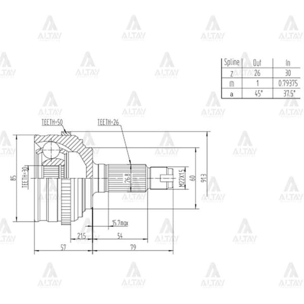 MAHER 1775 Aks Kafası Dış Hrv 99-15 Absli 50 Diş 26X30X60 