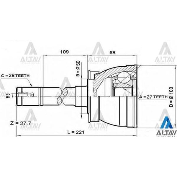MAHER 1791 Aks Kafası Dış Pickup D22 4X4 28X27X50 