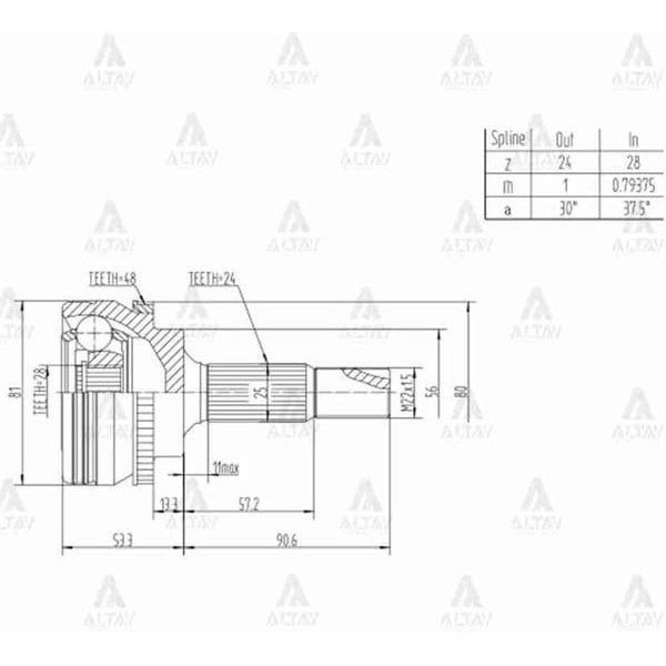 MAHER 1816 Aks Kafası Dış Yaris 03-05 Absli 48 Diş 1.0 1Szfe Scp10 24X28X56