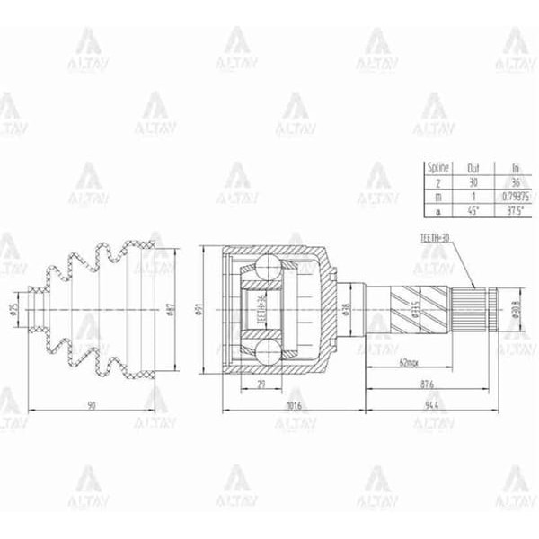 MAHER 1831 Aks Kafası İç B-2500 Ranger Sağ 30X36X38