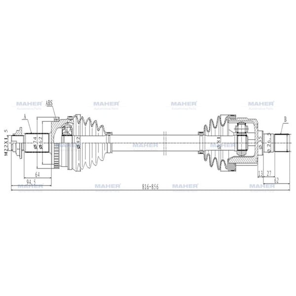 MAHER 1877 Aks Komple Arka İx-35 10-15 Sportage 11-16 Dizel Sağ Absli 48 Diş 816Mm
