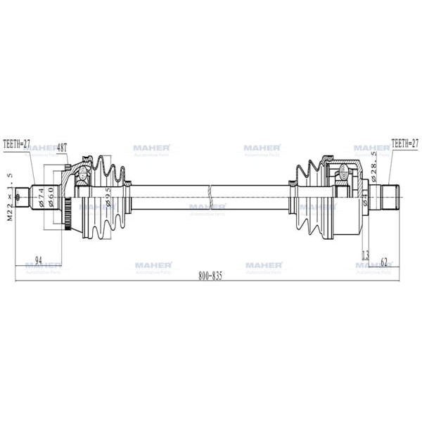 MAHER 1882 Aks Komple Arka Tucson 04-10 Dizel A-Tm-T Absli 48 Diş 800Mm