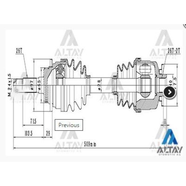 MAHER 1921 Aks Komple Ön B-2500 97-06 Ranger 97-06 4X4 Sağ Absli 44 Diş 579Mm