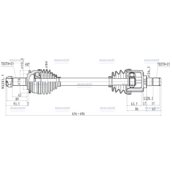 MAHER 1990 Aks Komple Ön I-20 09-14 Benzinli 1.4-1.6 A-Tm-T Sol Absli 48 Diş 656Mm