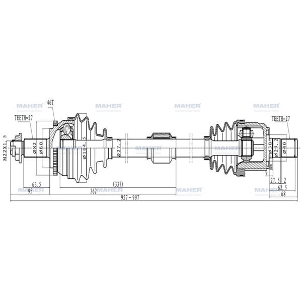MAHER 2002 Aks Komple Ön I-30 12-16 Benzinli A-T Sağ Absli 46 Diş 957Mm 