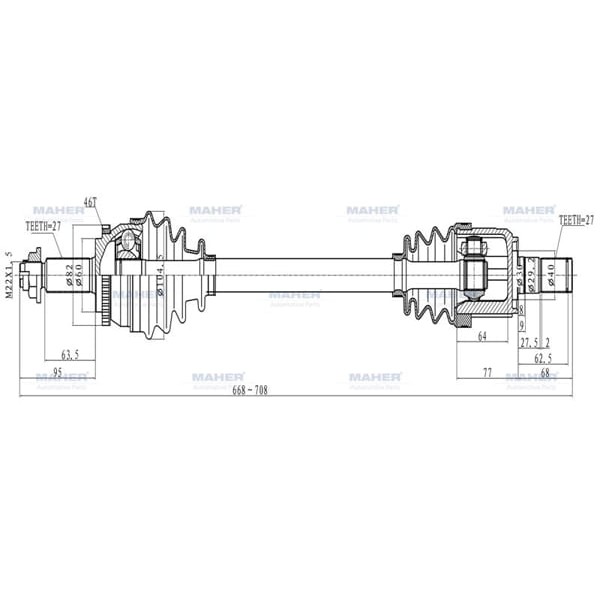 MAHER 2003 Aks Komple Ön I-30 12-16 Benzinli A-T Sol Absli 46 Diş 668Mm