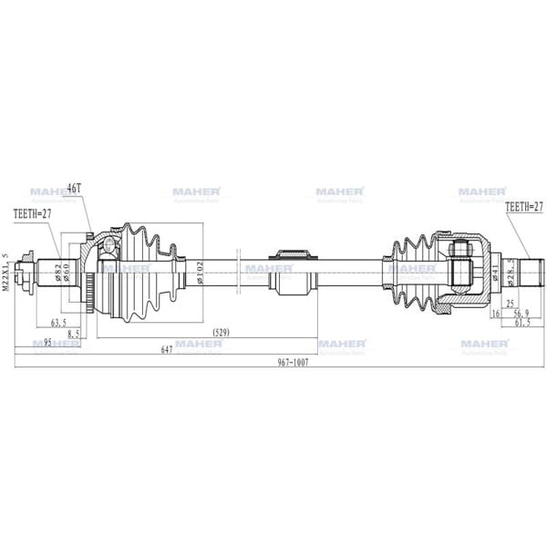 MAHER 2010 Aks Komple Ön Ix-20 10-14 Venga 10= 1.4 Dizel M-T Sağ Absli 46 Diş 967Mm