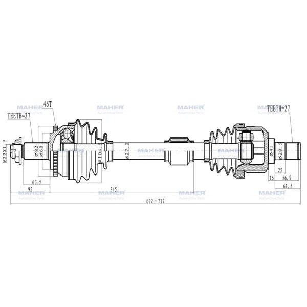 MAHER 2011 Aks Komple Ön Ix-20 10-14 Venga 10= 1.4 Dizel M-T Sol Absli 46 Diş 672Mm 