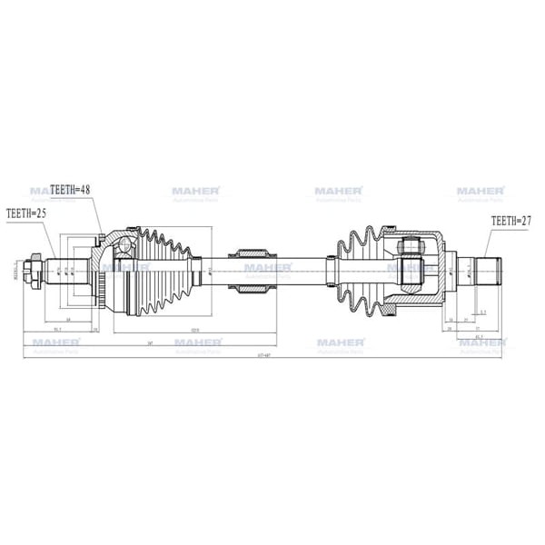 MAHER 2061 Aks Komple Ön Rio 06-11 Sol M-T 1.5 Dizel Absli 48 Diş 637Mm 