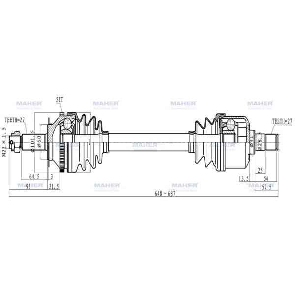 MAHER 2068 Aks Komple Ön Santafe 01-06 Sol A-T Absli 52 Diş 648Mm