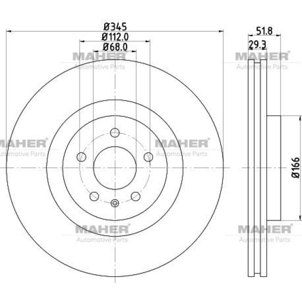 MAHER 3600 Fren Diski A4 08-15 A5 07-17 Q5 08-17 Pro Özel Kaplama Ön Havalı 345-5