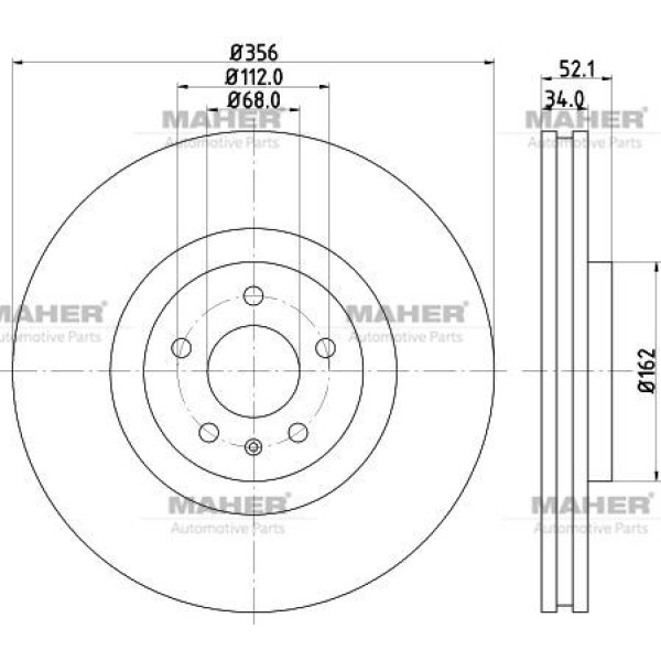 MAHER 3604 Fren Diski A6 A7 A8 10= Pro Özel Kaplama Ön 356Mm 