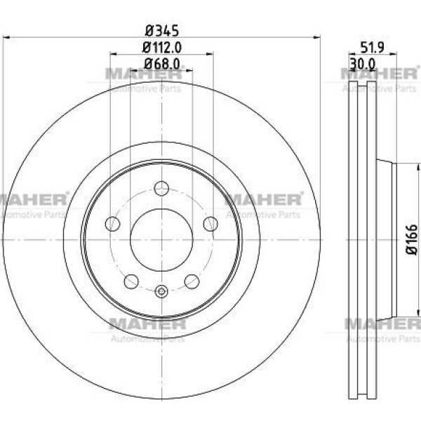 MAHER 3605 Fren Diski A6 A7 Q5 10= Pro Özel Kaplama Ön 345Mm 