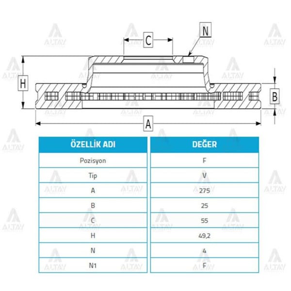 MAHER 3670 Fren Diski Corolla 03-07 Corolla Verso 1.4-2.0D4D Ön Havalı 275-4 