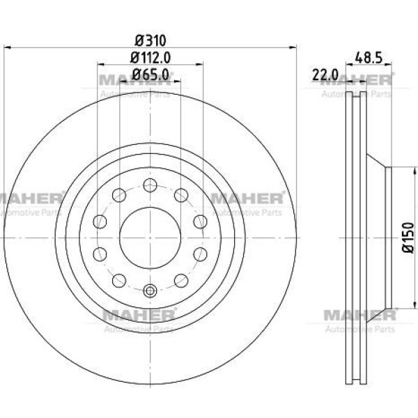 MAHER 3738 Fren Diski Passat Golf5 Golf6 Golf7 A3 Leon 03= Pro Özel Kaplama Arka 310Mm