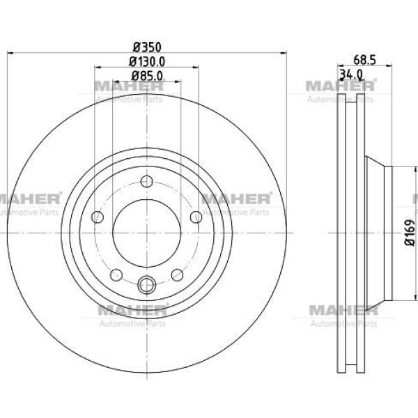 MAHER 3784 Fren Diski Touareg 03-10 Q7 06-15 Cayenne 04= Pro Özel Kaplama Ön Havalı Sağ 350-5 