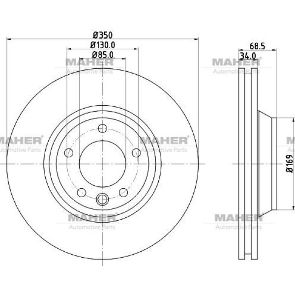 MAHER 3786 Fren Diski Touareg 03-10 Q7 06-15 Cayenne 04= Pro Özel Kaplama Ön Havalı Sol 350-5