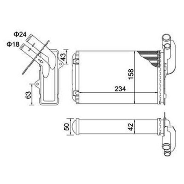 MAGNETTI MARELLI 359000300080 Kalorifer Radyatörü R19-CLIO-Kango-Megane(233×159×30) 