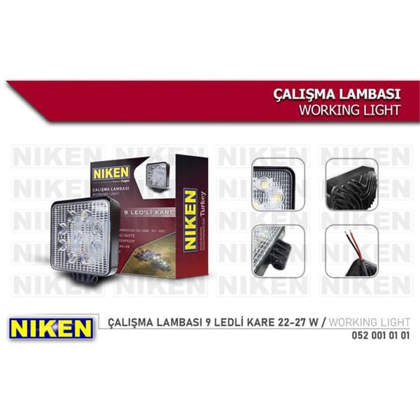 NIKEN 520010101 Calısma Lambası 9 Ledli Kare 22-27 W 