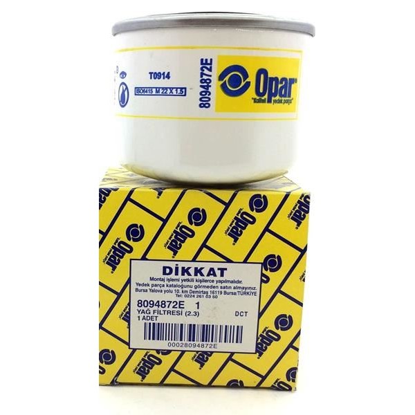 OPAR 8094872E Yağ Filtresi Ducato / Daily IV / Boxer / Jumper 06- 2.3 Jtd