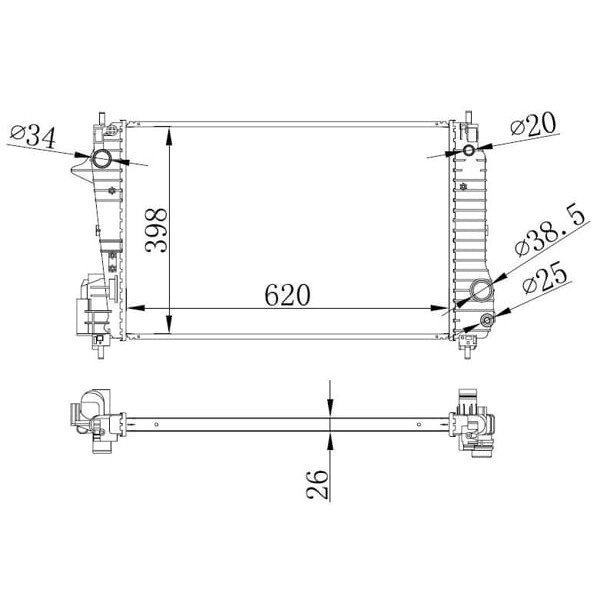 ORIS BCH331026 Motor Su Radyatörü Brazıng Aveo 1.3D T300 Dizel 12- Manuel Şanzıman 620X398X26