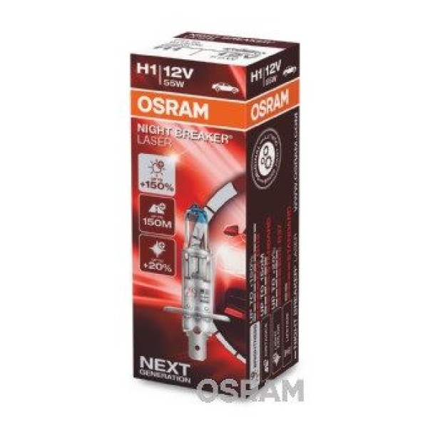 OSRAM 64150NL-HCB Ampul 12V H1 55W Nıght Breaker Laser 150 Güçlü 20 Beyaz Işık İkili Ambalaj