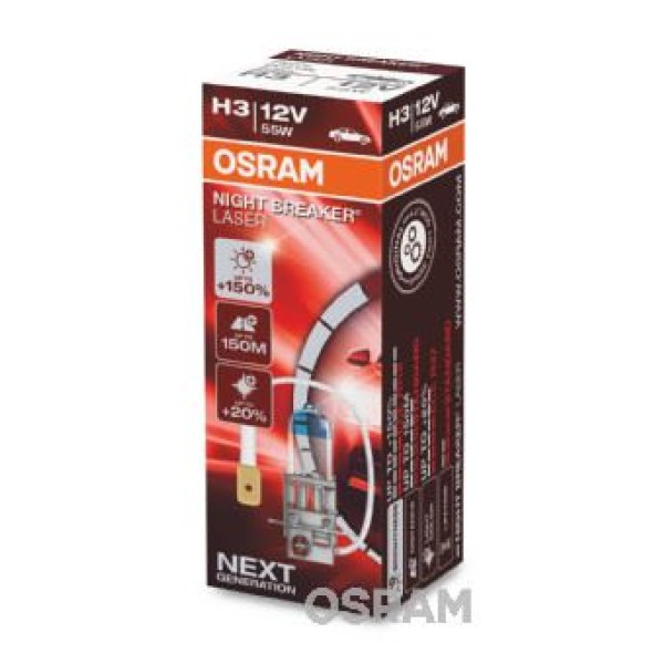 OSRAM 64151NL Ampul 12V H3 55W Nıght Breaker Laser 150 Güçlü 20 Beyaz Işık