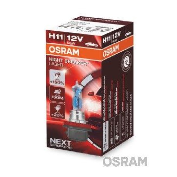 OSRAM 64211NL-HCB Ampul 12V H11 55W Nıght Breaker Laser 150 Güçlü 20 Beyaz Işık İkili Ambalaj 