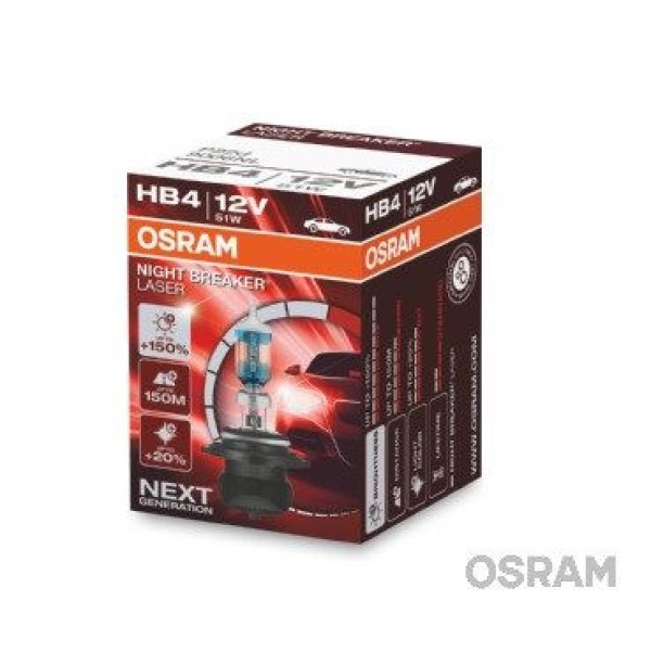 OSRAM 9006NL-HCB Ampul 12V Hb4 51W 9006 Nıght Breaker Laser 150 Güçlü 20 Beyaz Işık İkili Ambalaj