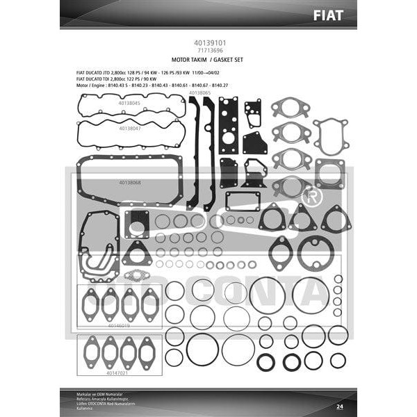 OTO CONTA 40139101 Motor Takım Conta Jumper 2.800 HDI 128Ps 94Kw 8140.43S 814043 Keçesiz
