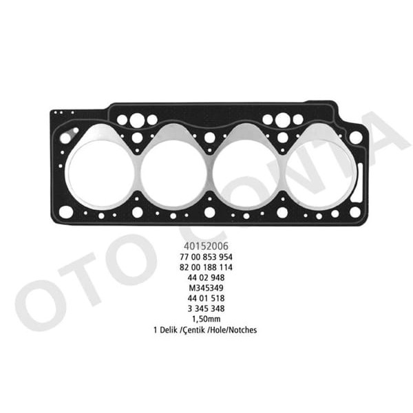 OTO CONTA 40152006 Silindir Kapak Contası 2 Delık R19 CLIO II Kangoo Megane 1.9D F8Q 1.50Mm 