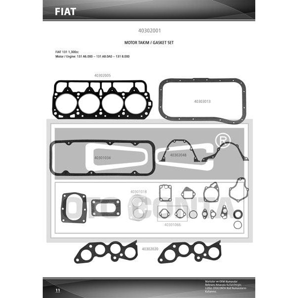 OTO CONTA 40302001 Motor Takım Conta Murat 131 1.3 1.3