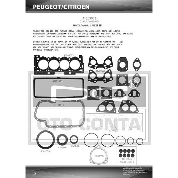 OTO CONTA 41209002 Motor Takım Conta Viton Keçelı 