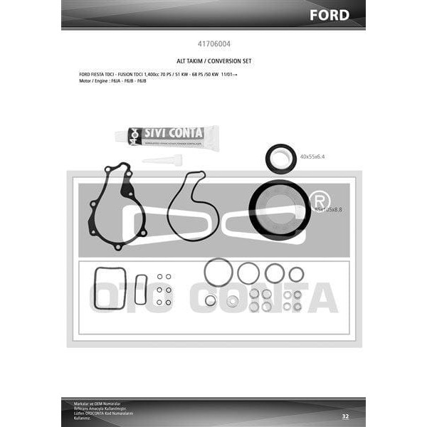 OTO CONTA 41706004 Motor Takım Conta Alt 107 206 307 Bipper / Nemo / Fiesta 1.4 HDI Dv4Td Skt Keçelı 
