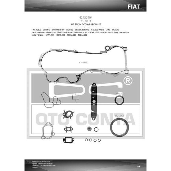 OTO CONTA 42427404 Motor Takım Conta Alt Palio Albea Linea Doblo Fiorino Idea Punto / Astra Corsa 1.