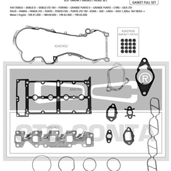 OTO CONTA 42427502S Motor Takım Conta Doblo Punto 500 1.3Mtj 10- Silindir Kapak Contası Sız-Keçelı-S 