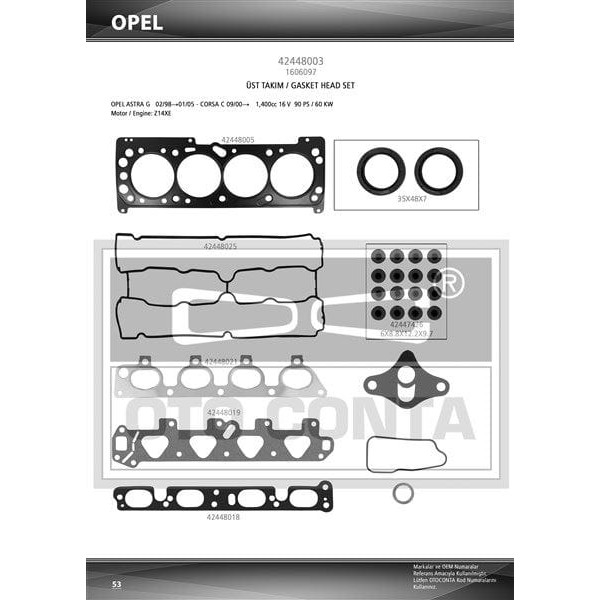 OTO CONTA 42448003 Motor Takım Conta Üst Astra G Corsa C 1.4 16V 90Ps 66Kw Doch Z14 Viton Keçelı Sub 