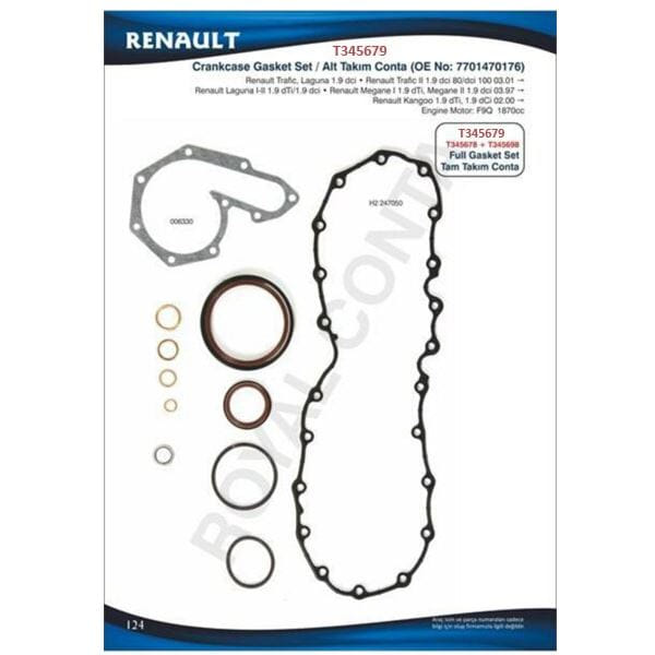 ROYAL T345679 Alt Takım Conta Skt Keçeli Kng-Master-Megane 1.9 F9Q 