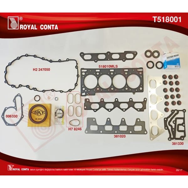 ROYAL T518001 Motor Takım Conta Skc Li Laguna II 2.0 16V F4R Skt Keçeli Ve Subap Lastikli 