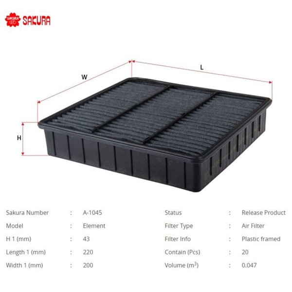 SAKURA A1045 Hava Filtresi Colt 92- Lancer 92- Satrıa Persona 96- 1.6 90Hp 