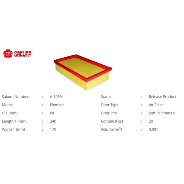 SAKURA A1069 Hava Filtresi Carisma 00-06 1.9 TDI 