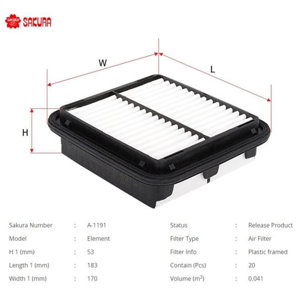 SAKURA A1191 Hava Filtresi Sırıon 00-04 Yrv 00- 1.0