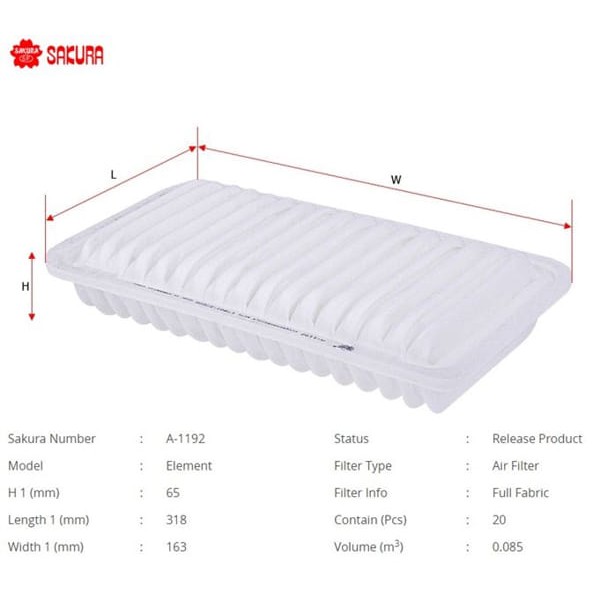SAKURA A1192 Hava Filtresi Corolla (E12) : Avensis (T25) 2.0 D4D 03-05 : Verso (E12) 2.0 D4D 02-04 0